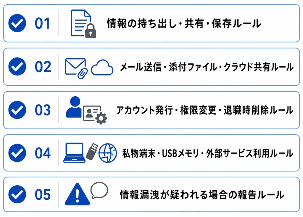 情報漏洩を防ぐために整備したい社内ルール一覧